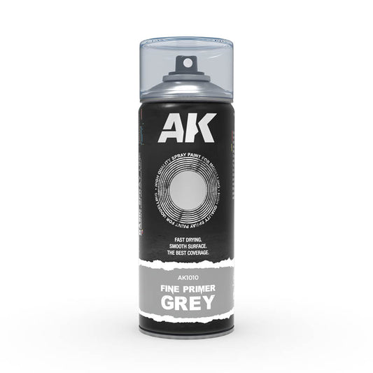 Ak Interactive: Aerosol Spray Primer  - Fine Primer grey - Spray 400ml (Includes 2 Nozzles)