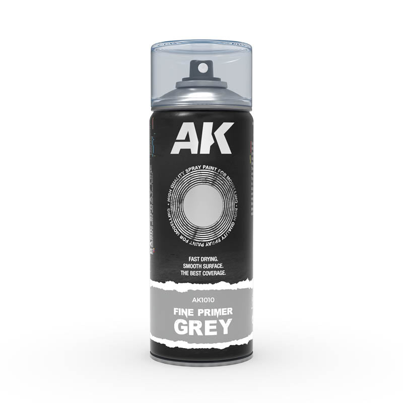 Ak Interactive: Aerosol Spray Primer  - Fine Primer grey - Spray 400ml (Includes 2 Nozzles)