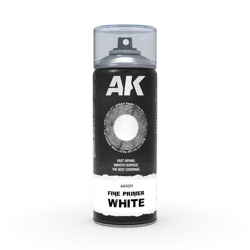 Ak Interactive: Aerosol Spray Primer  - Fine Primer White - Spray 400ml (Includes 2 Nozzles)