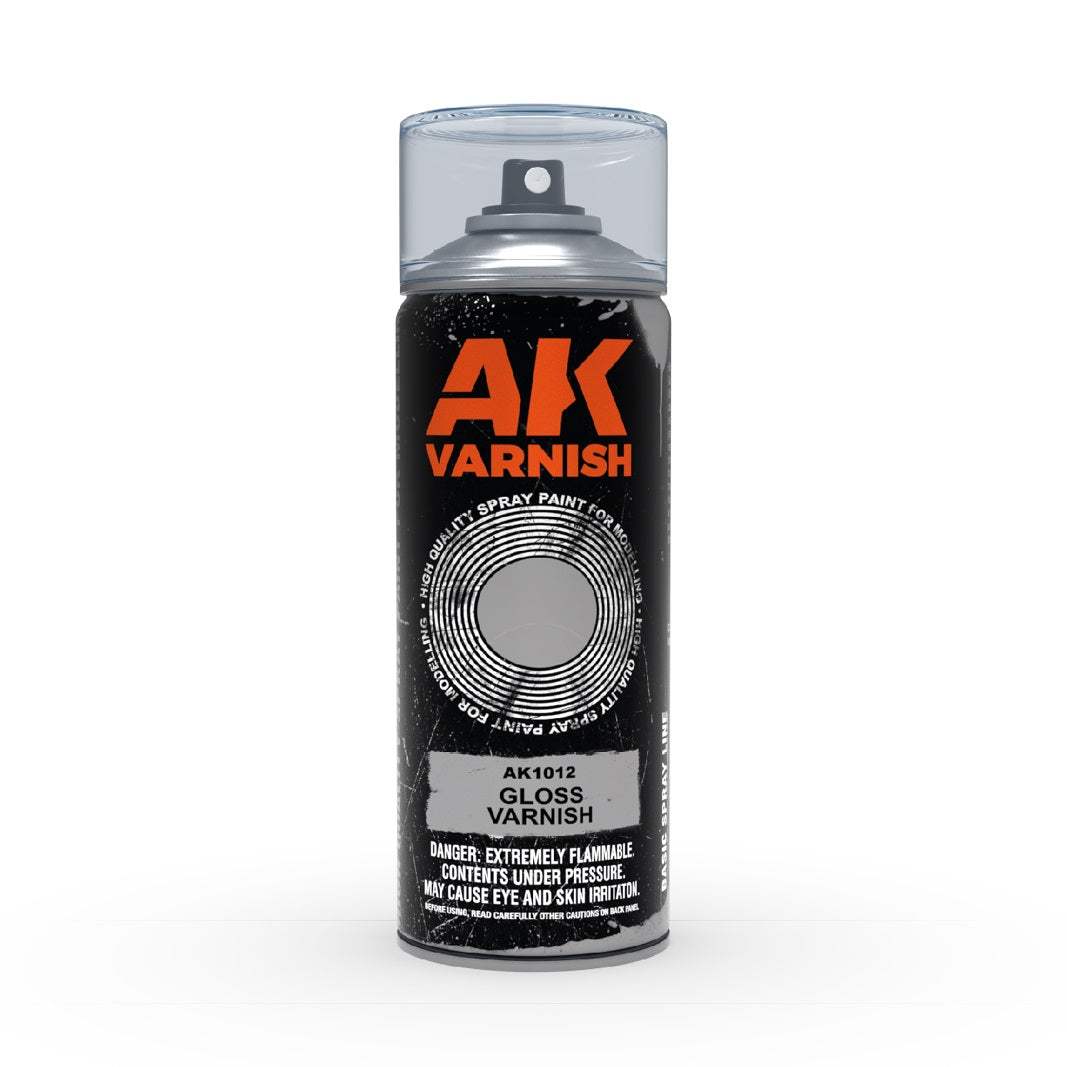 Ak Interactive: Aerosol Spray Primer  - Gloss Varnish - Spray 400ml (Includes 2 Nozzles)