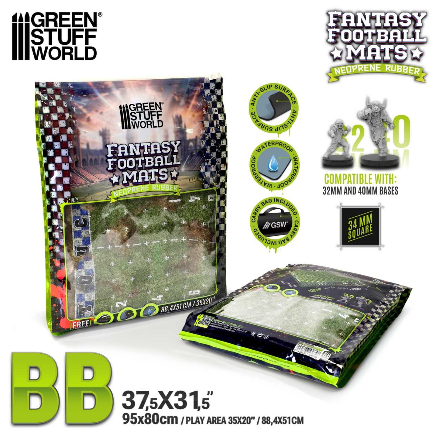 Green Stuff World: Fantasy Football Neoprene Mat - Bloodgrass Pitch
