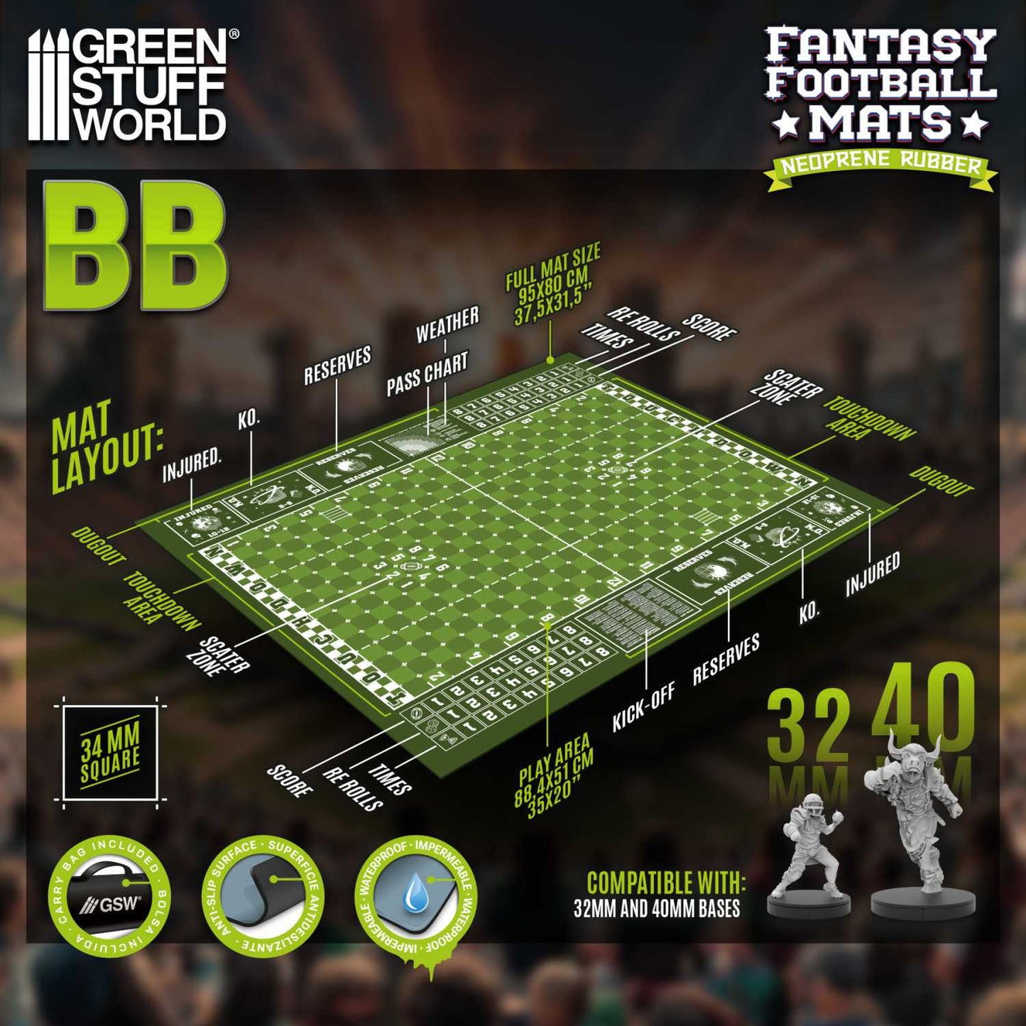 Green Stuff World: Fantasy Football Neoprene Mat - Hellcore Pitch