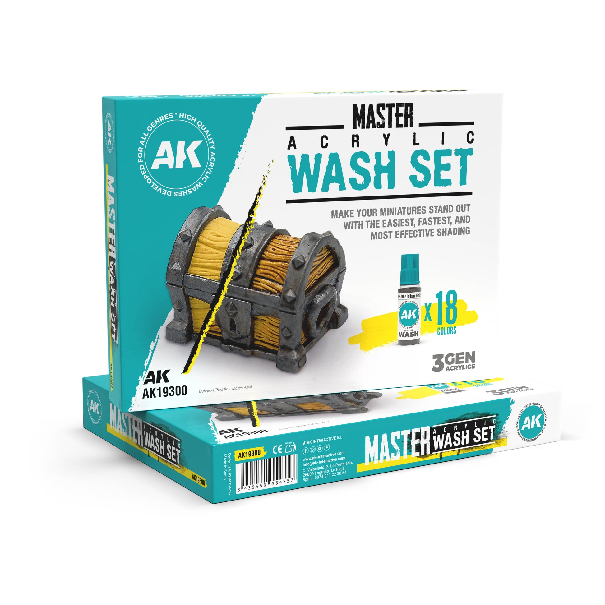 AK Interactive: 3Gen - Master Acrylic Wash Set Full Range 18 Colors - Warhaus