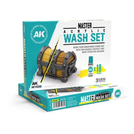 AK Interactive: 3Gen - Master Acrylic Wash Set Full Range 18 Colors - Warhaus