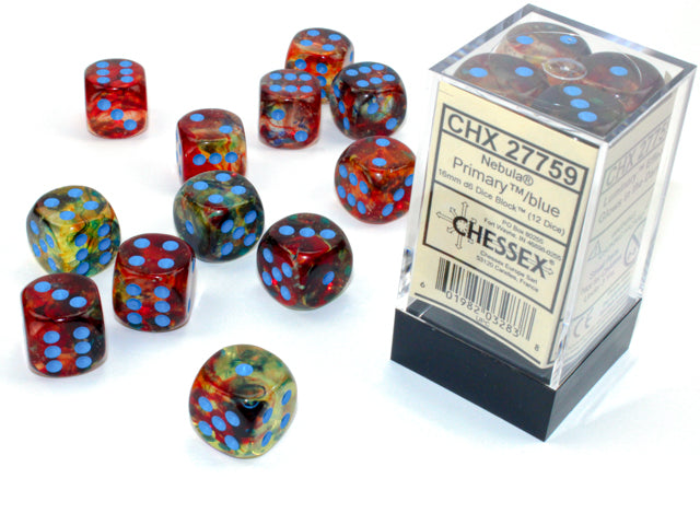 Chessex Dice: Nebula 16mm d6 Primary/blue Luminary Dice Block