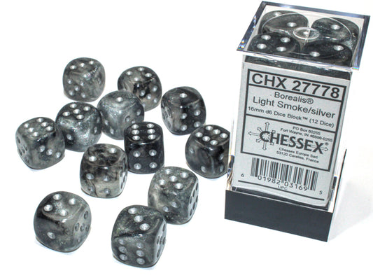 Chessex Dice: Borealis 16mm d6 Light Smoke/silver Luminary Dice Block - Warhaus