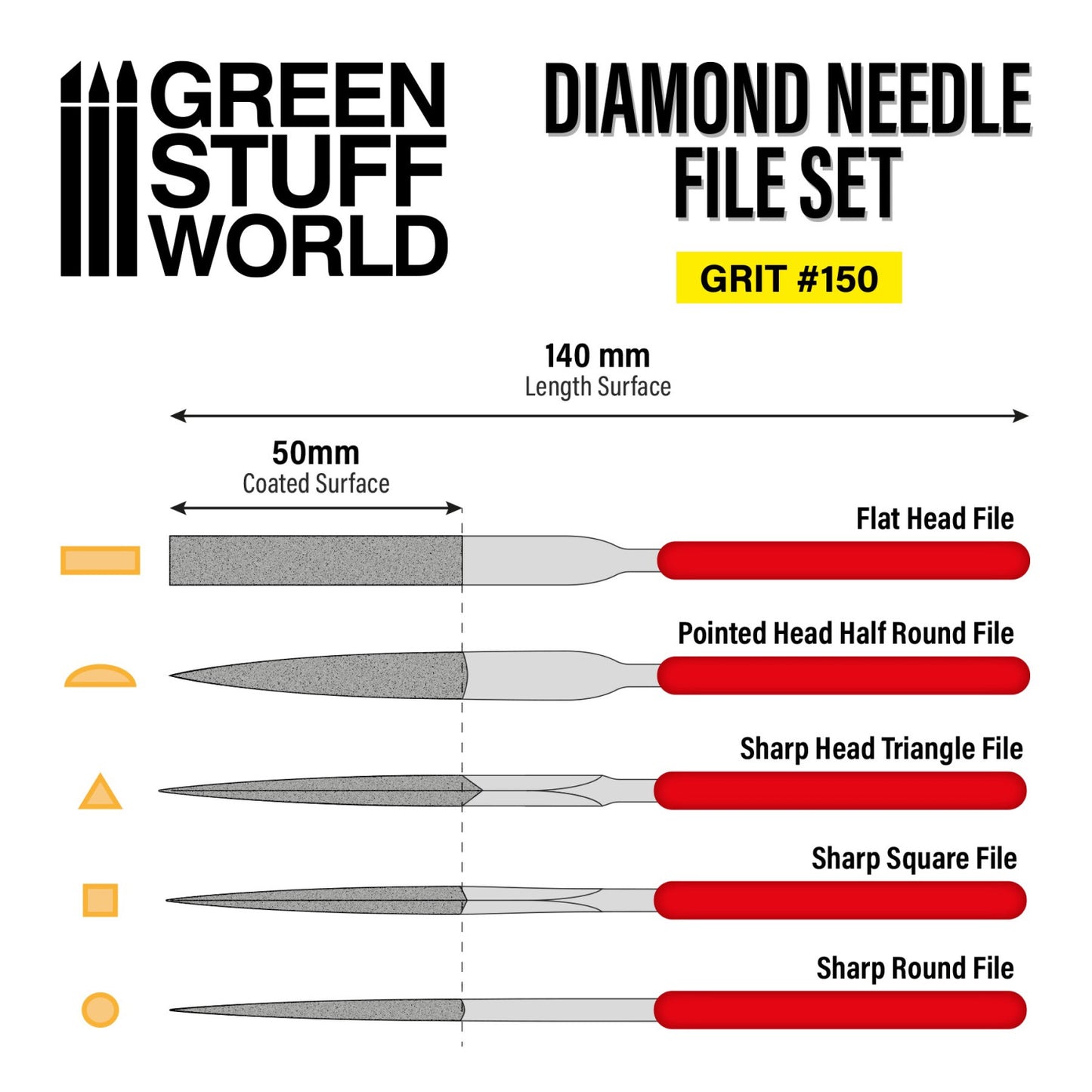 Green Stuff World: Diamond Needle Files Set - Grit 150