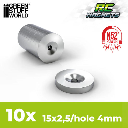 Green Stuff World: Neodymium Magnets 15x2,5mm with hollow - 10 units (N52)