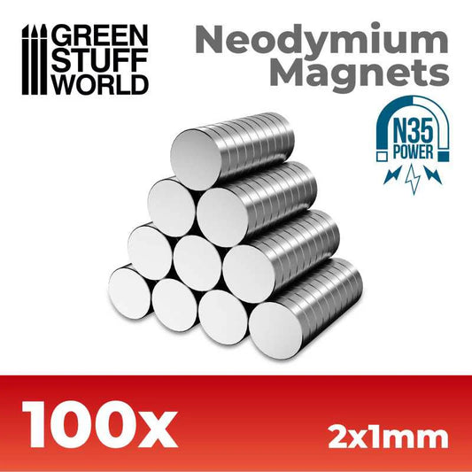 Green Stuff World: Neodymium Magnets 2x1mm - 100 units (N35) - Warhaus