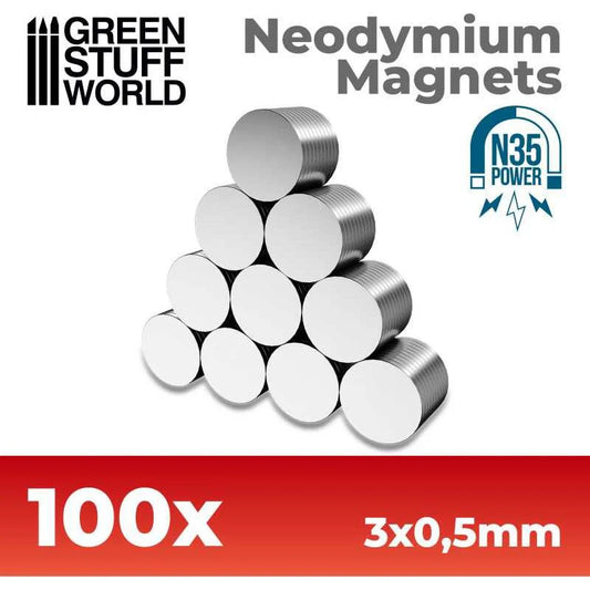 Green Stuff World: Neodymium Magnets 3x0'5mm - 100 units (N35) - Warhaus