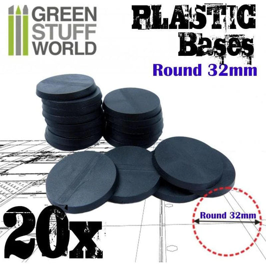 Green Stuff World: Plastic Bases - Round 32mm Black - Warhaus