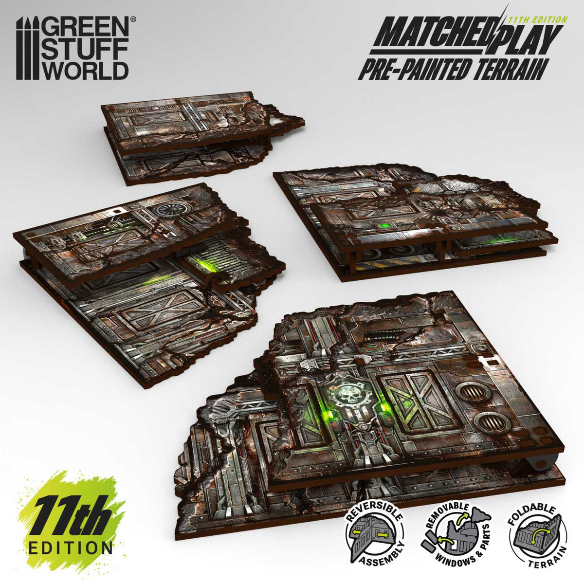 Green Stuff World: Pre-painted Foldable L-Shaped Ruins 11th edition (Pack x8)