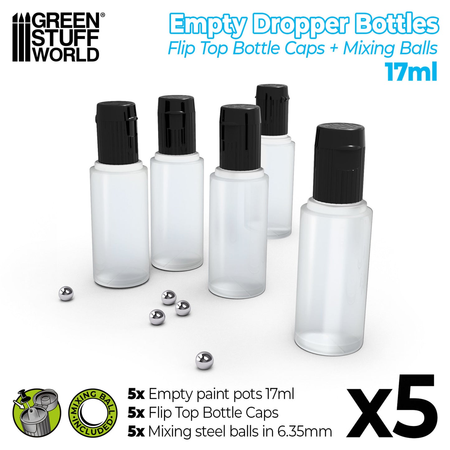 Green Stuff World: Empty Dropper Bottles 17ml with Mixing Balls
