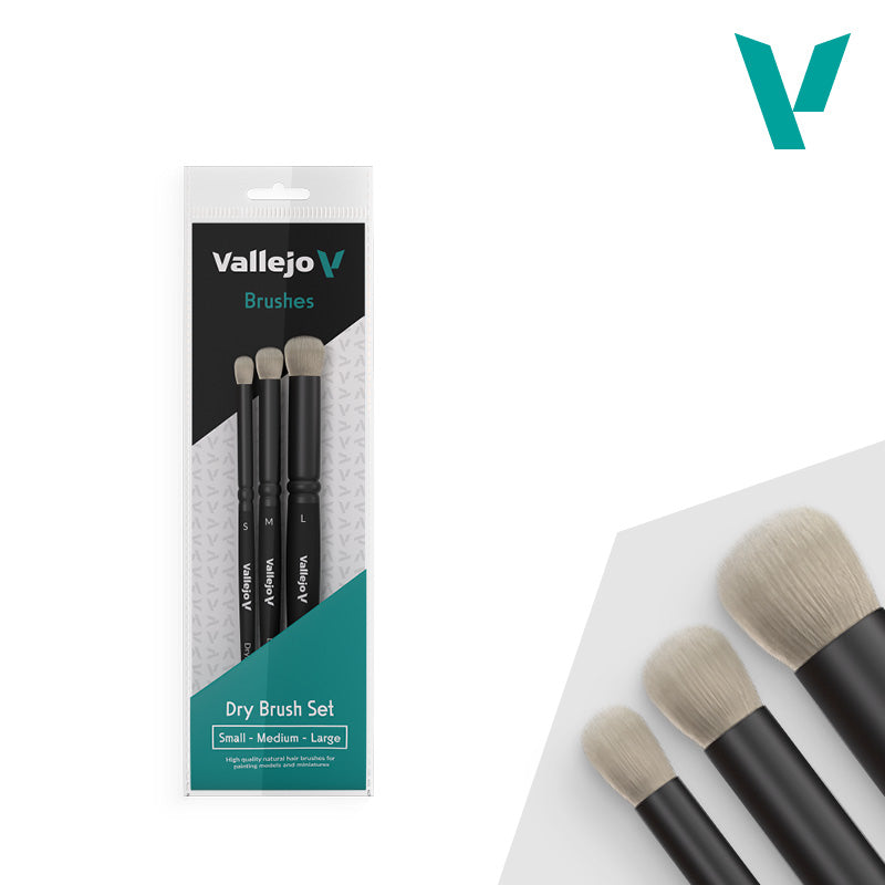 Vallejo Brushes - Dry Brush - Dry Brush Set - Natural Hair (S, M & L) - Warhaus
